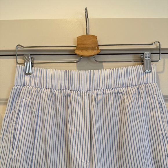 Zara High Waist Blue & White Striped Wide Leg Cropped Pants with Pockets, Size S - Picture 5 of 10